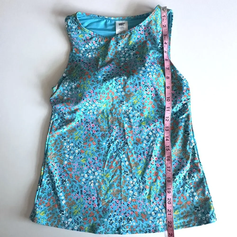 Lands End Floral Tankini Tank Top Womens Size 4 Turquoise UPF 50 Swim Beach